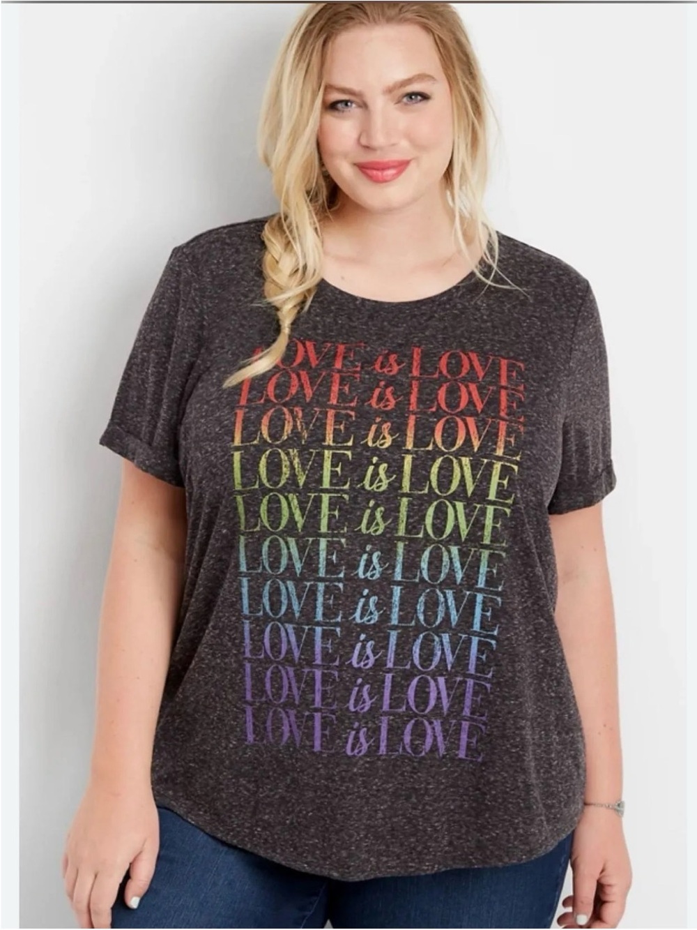 Maurice’s   Charcoal Graphic Tee with Rainbow "Love is Love" Print